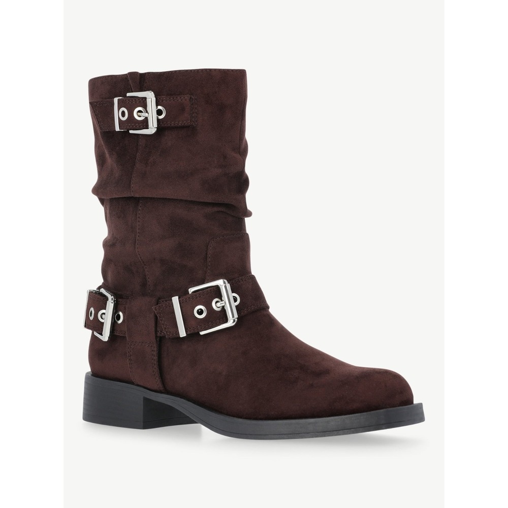 No Boundaries Short Moto Boot Brown Faux Suede Buckle Square Toe Women's Size 6